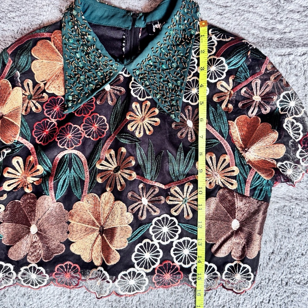 Jade Sky Embroidered Beaded Collar Blouse Floral Size M Cottagecore Whimsy Fairy - Picture 11 of 14